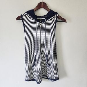 Tommy Hilfiger sport navy blue and white striped hooded athletic zip up vest